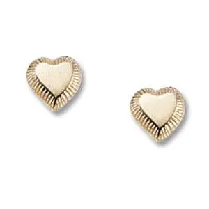 14K Gold Small Heart With Design On Edge Earrings 1