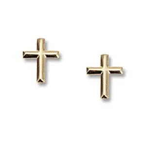 14K Yellow Gold  Raised Cross Earrings 1