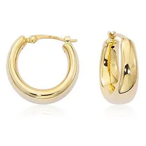 Yellow 14 Karat Small Plain Round Hoop Earrings 1