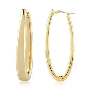Yellow 14 Karat Large Oval Oblong Hoop Earrings 1