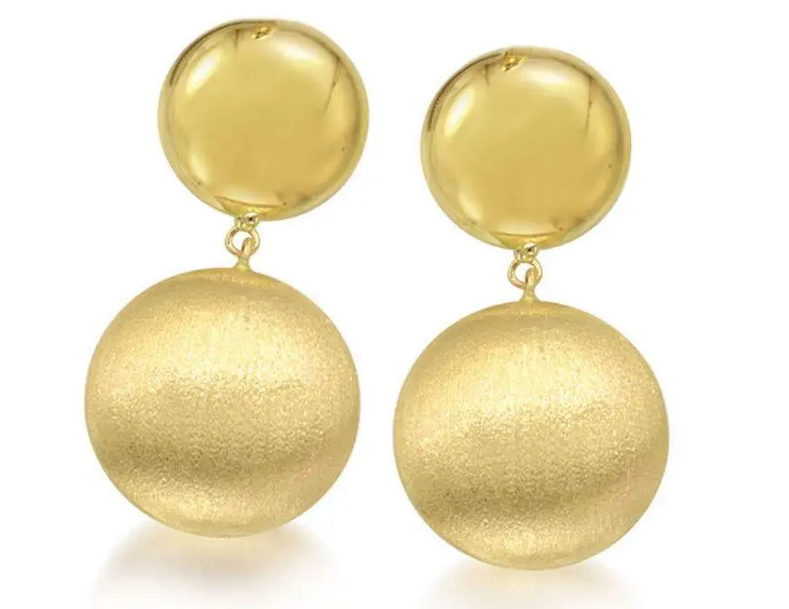 14K Yellow Gold Shiny And Florentine Dangle Earrings 1