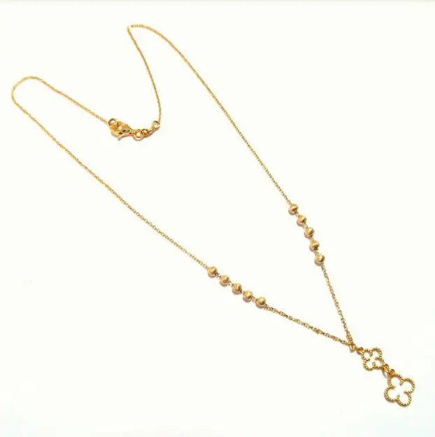 18K Yellow Gold Clover Necklace With Beaded Chain 1