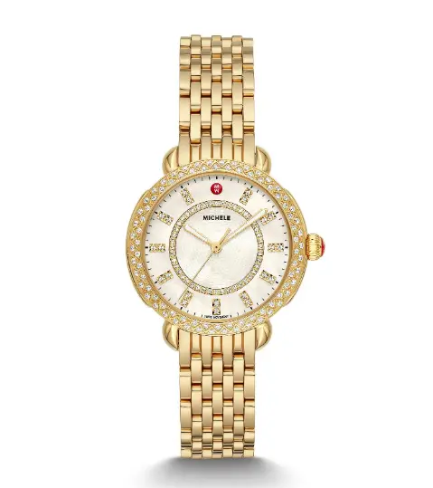 Ladies Gold Plated Michele Sydney Bracelet Watch With Diamonds 1