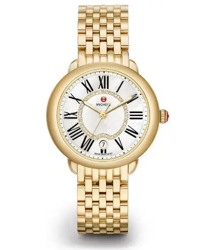 Ladies Gold Plated Michele Serein Mid Bracelet Watch 1