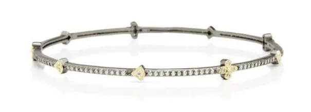 Freida Rothman Yellow Sterling Silver Signature Pave Clover Station Bangle Bracelet 1