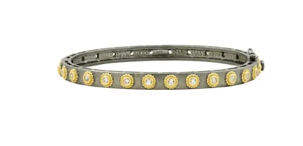 Freida Rothman Black Rhodium/Yellow Gold Sterling Silver Signature Studded Eternity Hinge Bangle 1