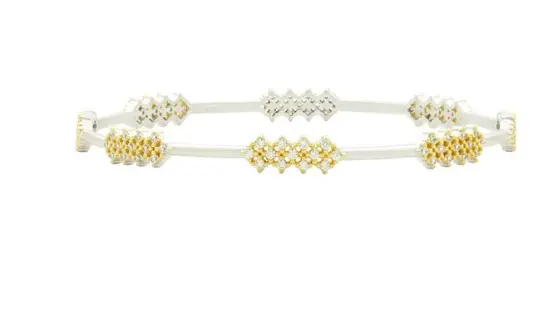 Freida Rothman Two-Tone Sterling Silver Fleur Bloom Thin Slide On Bracelet 1