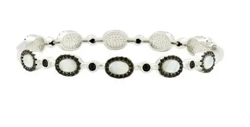 Freida Rothman Sterling Silver Industrial Finish Mother Of Pearl Hinge Bangle Bracelet 1