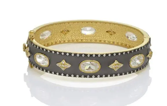 Freida Rothman Yellow Sterling Silver Signature Wide Hinge Bracelet 1