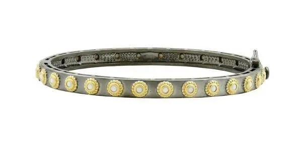 Freida Rothman Sterling Silver Signature Studded Eternity Hinge Bangle Bracelet 1