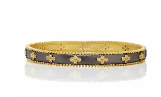 Freida Rothman Sterling Silver Black Rhodium Signature Clover Slide Bracelet 1
