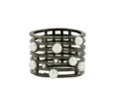 Freida Rothman Sterling Silver Industrial Finish Caged Ring With Cz Size 8 1