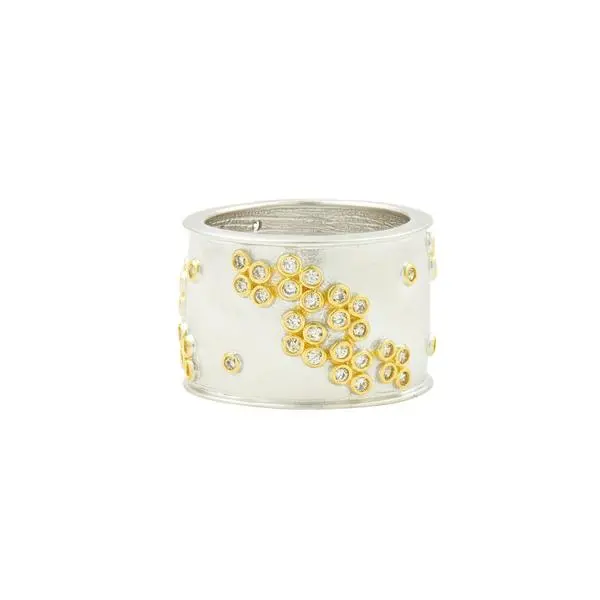 Freida Rothman Two-Tone Sterling Silver Matte Fleur Bloom Wide Ring 6 1