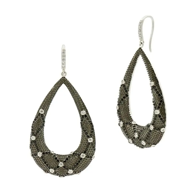 Freida Rothman Sterling Silver Industrial Finish Open Teardrop Fish Hook Earrings 1
