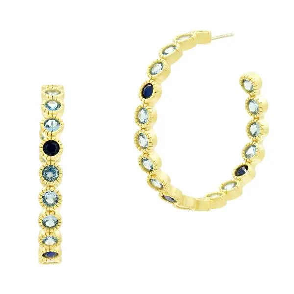 Freida Rothman Yellow Sterling Silver Imperial Blue Bezel Set Hoop Earrings 1