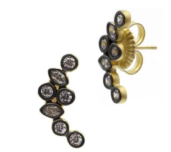 Freida Rothman Yellow & Black Sterling Silver Cluster Stone Earrings 1