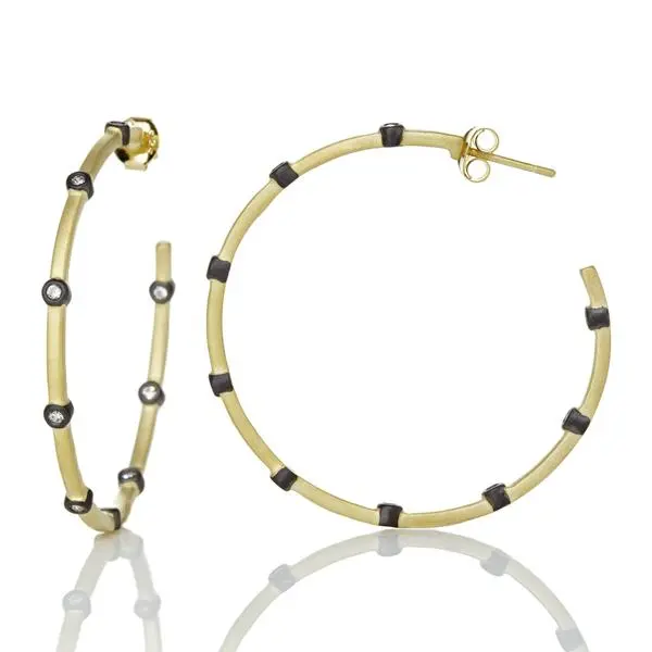 Freida Rothman Gold/Black Sterling Silver Signature Thin Bezel Station Hoops Earrings 1