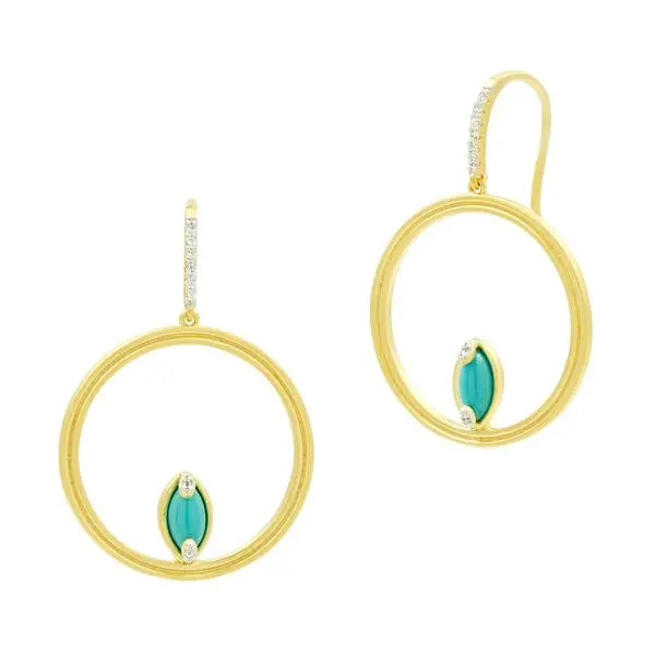 Freida Rothman Yellow Sterling Silver Fleur Bloom Empire Turquoise Open Hoop Earrings 1