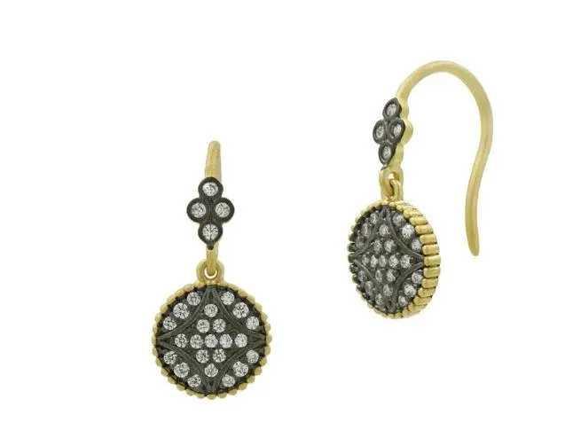Freida Rothman Sterling Silver Signature Pave Disc Hook Earrings 1