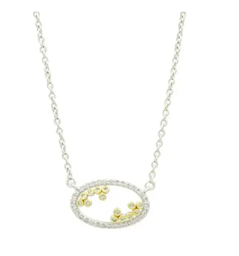 Freida Rothman Two-Tone Sterling Silver Fleur Bloom Open Pendant Necklace 1