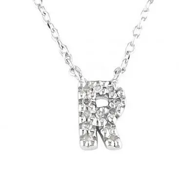 Sterling Silver Cz Initial "R" Pendant 1