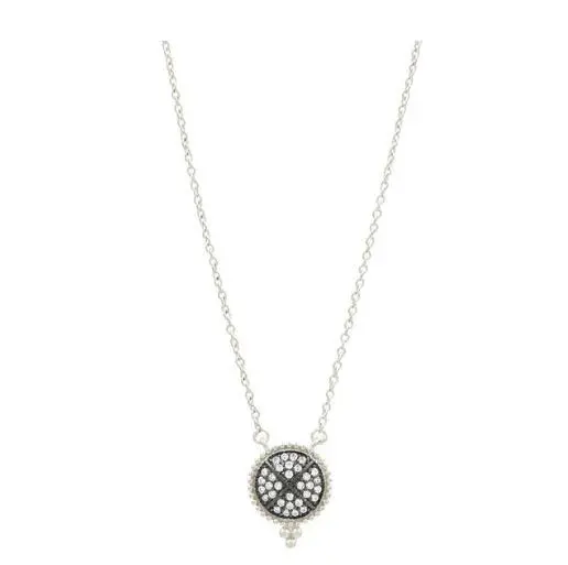 Freida Rothman Sterling Silver Signature Pave Disc Pendant 1
