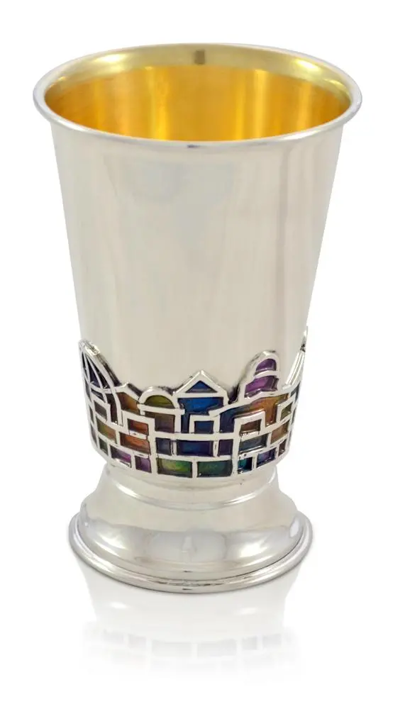 Sterling Silver Kiddush Cup With Colorful Enamel Design 1