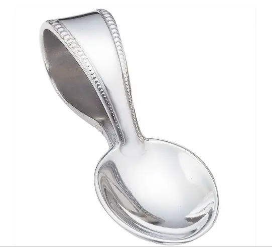 Pewter Baby Beads Curved Handled Spoon 1