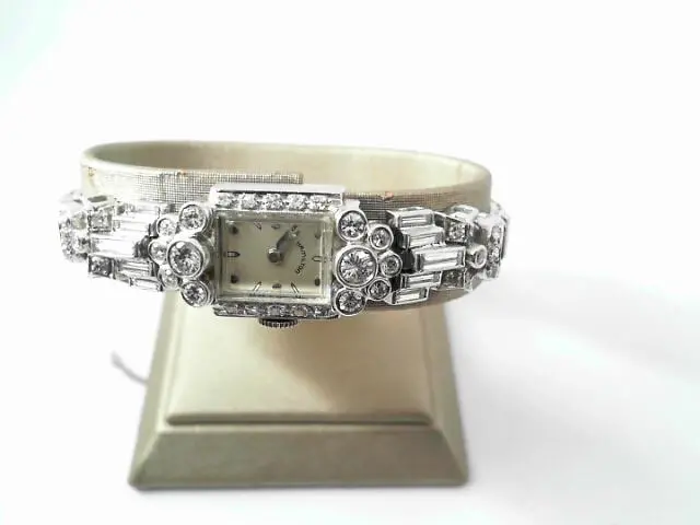 Preowned Ladies Platinum Hamilton Diamond Bracelet Watch Circa 1930 1
