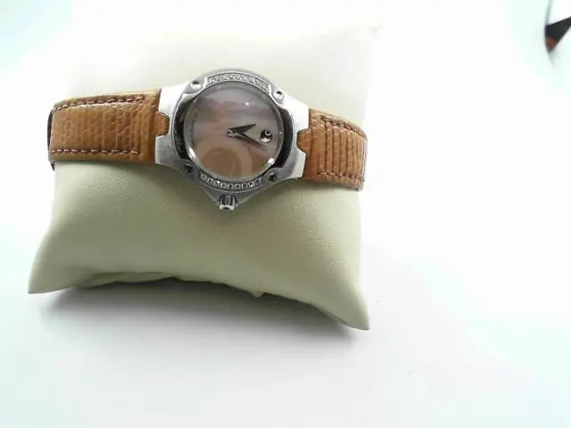 Preowned Ladies Stainless Movado Se With Diamond Bezel And Other Of Pearl Dial 1