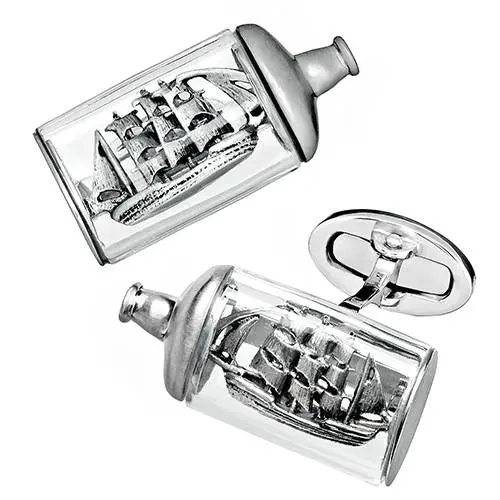 Sterling Silver Ship In A Bottle Cufflinks 1