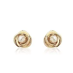 14K Yellow Gold Pearl Love Knot Earrings 1