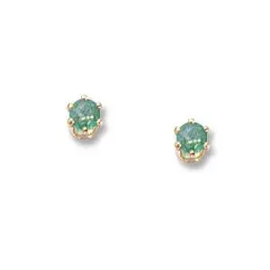 14K Yellow Gold  3Mm Emerald Stud  Earrings 1