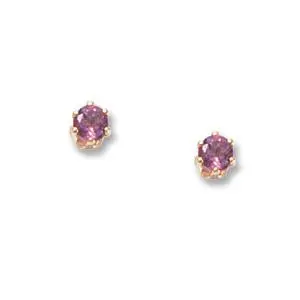14K Yellow Gold 3Mm Pink Tourmaline Stud Earrings 1