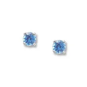 14K White Gold 4Mm Blue Topaz Earrings 1