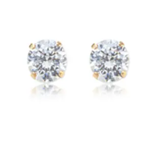 14K Yellow Gold Cz Stud Earrings - 1.00Ct Total Weight 1