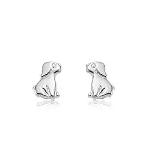 14K White Gold Dog Earrings 1