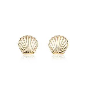14K Yellow Gold Small Flat Sea Shell Earrings 1