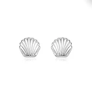 14K White Gold Flat Sea Shell Earrings 1