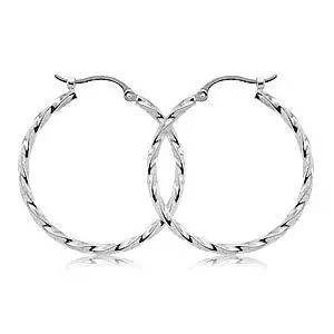 14K White Gold Twisted Hoop Earrings 1