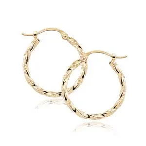14K Yellow Gold 1.8Mm X 18Mm Twisted Tube Hoop Earrings 1
