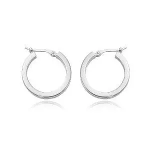 14K White Gold Square Tube Hoop Earrings 1