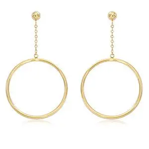 14K Yellow Gold 25Mm Tube Drop With 4Mm Ball Earrings 1