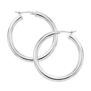 14K White Gold  3X30mm Hoop Earrings 1