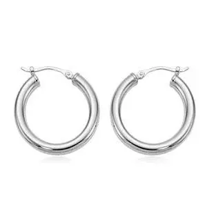 14K White Gold  3X20mm Hoop Earrings 1