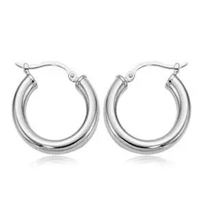 14K White Gold 3Mm X 18Mm Hoop Earrings 1