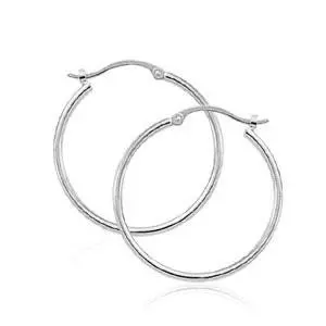 14K White Gold 1.5Mmx 20Mm Hoop Earrings 1