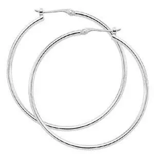 14K White Gold 1.5Mm X 30Mm Hoop Earrings 1