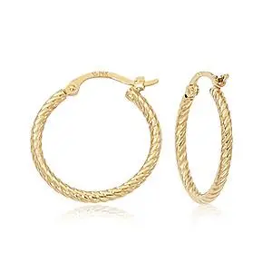 14K Yellow Gold 1.8Mm X 18Mm Twist Tubing Hoop Earrings 1