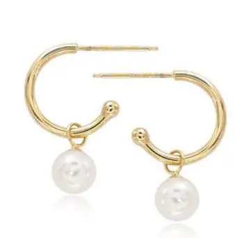 Lady's Yellow 14 Karat Hoop With 6Mm Pearl Earrings 1